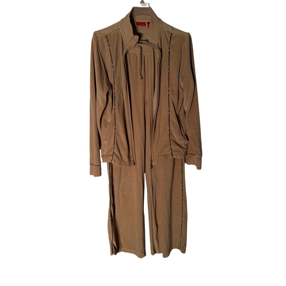 Vintage Contact 2pc Velour Set Zipper Broken With Leopard Trim Woman Large